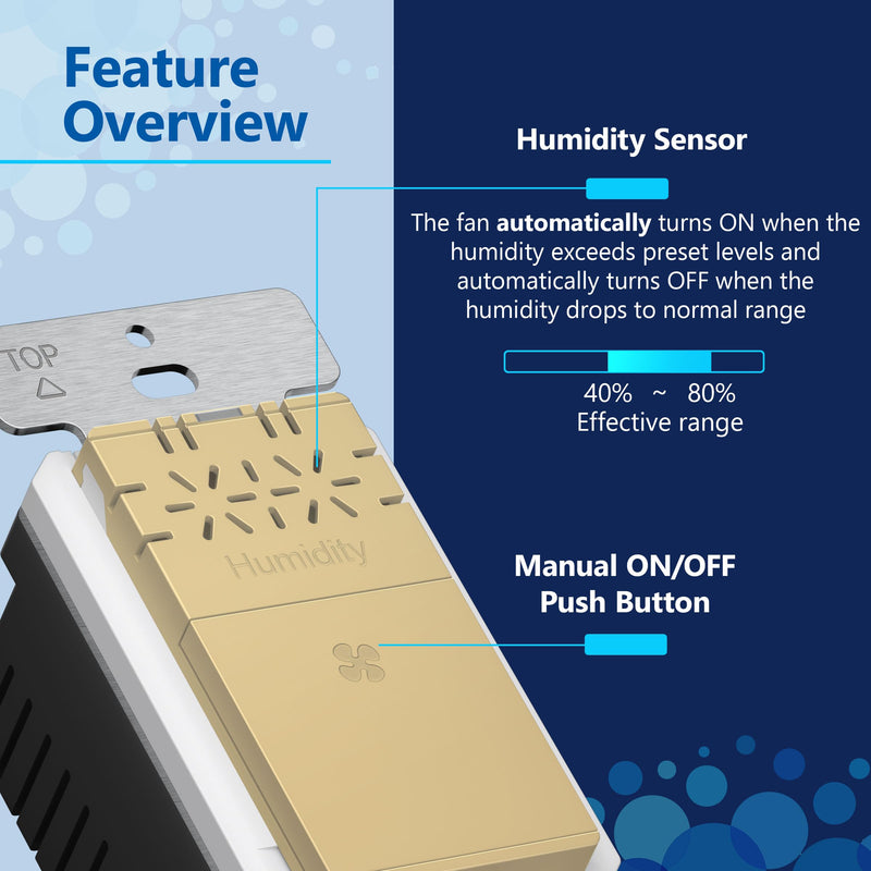 LIDER No Neutral Wire Required Humidity Sensor Switch, 1-Pole, Matte Gold
