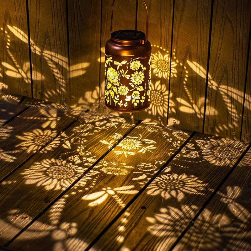 Solar Lanterns Dragonfly Lights Outdoor Decor Hanging Lantern Waterproof Metal LED Sunflower Light Decorative Garden,Yard,Patio,Lawn,Christmas Gifts for Women Mon Grandma 1pack Sunflower