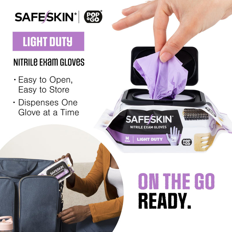 SAFESKIN Disposable Nitrile Gloves in POP-N-GO Pack of 50 or 200 Powder Free - Hair, Cleaning, Medical Use, Food Handling Medium (Pack of 50)