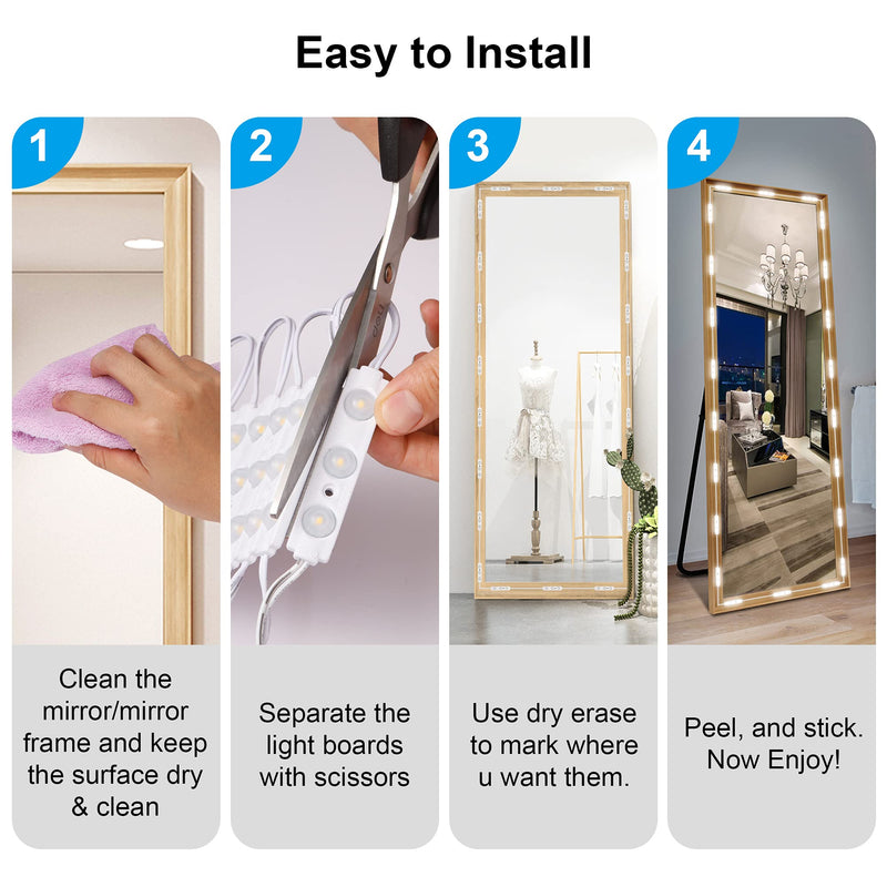 LPHUMEX Hollywood Glam Led Vanity Lights Kit, 14ft Dimmable Mirror Lights, Full Body & Bathroom Lighting, Plug in Floor Light with Power Supply (Mirror not Inlcuded)