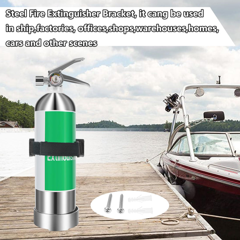 Boat Steel Fire Extinguisher Bracket,304 Stainless Steel Mounting Bracket with Adjustable Straps, Heavy Duty Fire Extinguisher Metal Bracket Compatible with Fire Extinguishers(White/Silvery) (Silver) Silver