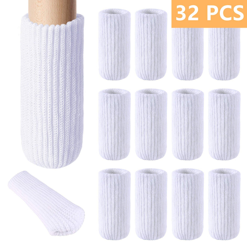 32 PCs Furniture Leg Socks - High Elastic Knitted Chair Leg Floor Protectors, Thickening White Chair Leg Covers Set, Move Easily and Reduce Noise 32 pcs