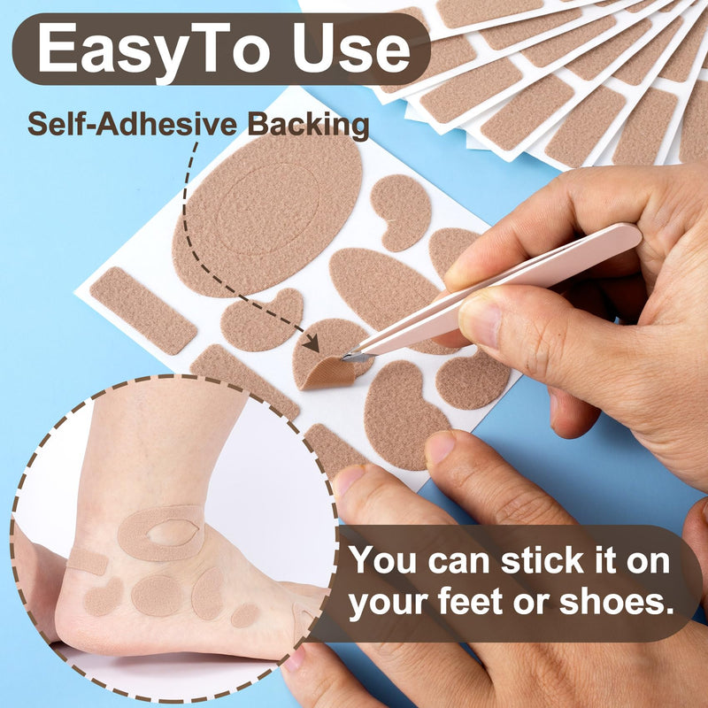 4 Sheets Moleskin Adhesive Pads, Multi-Shapes Moleskin Tape, Moleskin Strips Prevention Pads Anti-Wear Mole Skin Patch for Feet Heels- Nude Color 44pcs- 4 Sheet