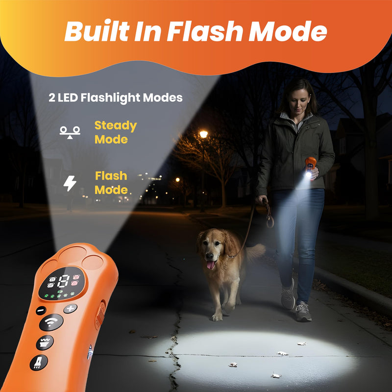 New Ultrasonic Dog Deterrent with 0-9 Variable Frequency Gears, 180° Wide Coverage, Multi-Breed Compatibility, and Built-in Flashlight – Safe & Effective Bark Control and Training Tool