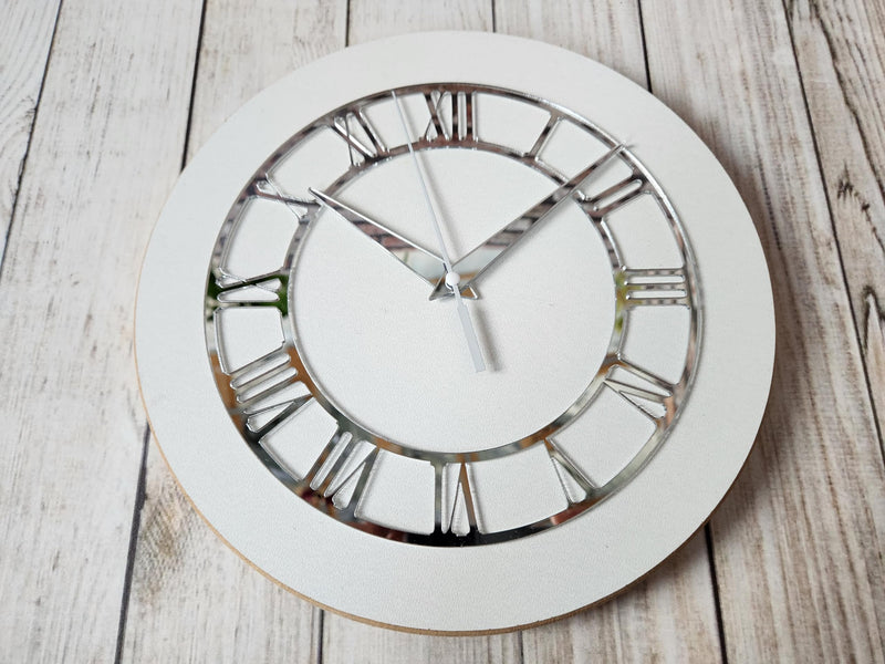 Clock Face with Clock Hands for Resin, Crafts, DIY, Round Mirror Clock Dials with Roman Numerals, Resin Accessories (7.87 Inch Classic Silver)