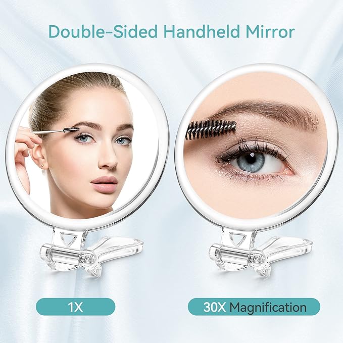 Hand Mirror, 30x and Equal Double Sided Makeup Mirror, Stand & Hand Mirror, Lightweight, Compact, Convenient to Carry, Round - NewNest Australia