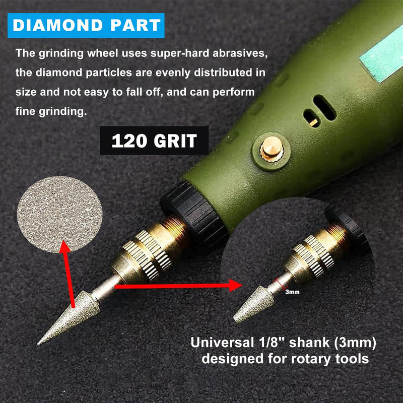 CNQLIS 50 Pcs Diamond Burr Set Coated Grinding Stone Carving Bits, Diamond Bits for Dremel Rotary Tools Big Head