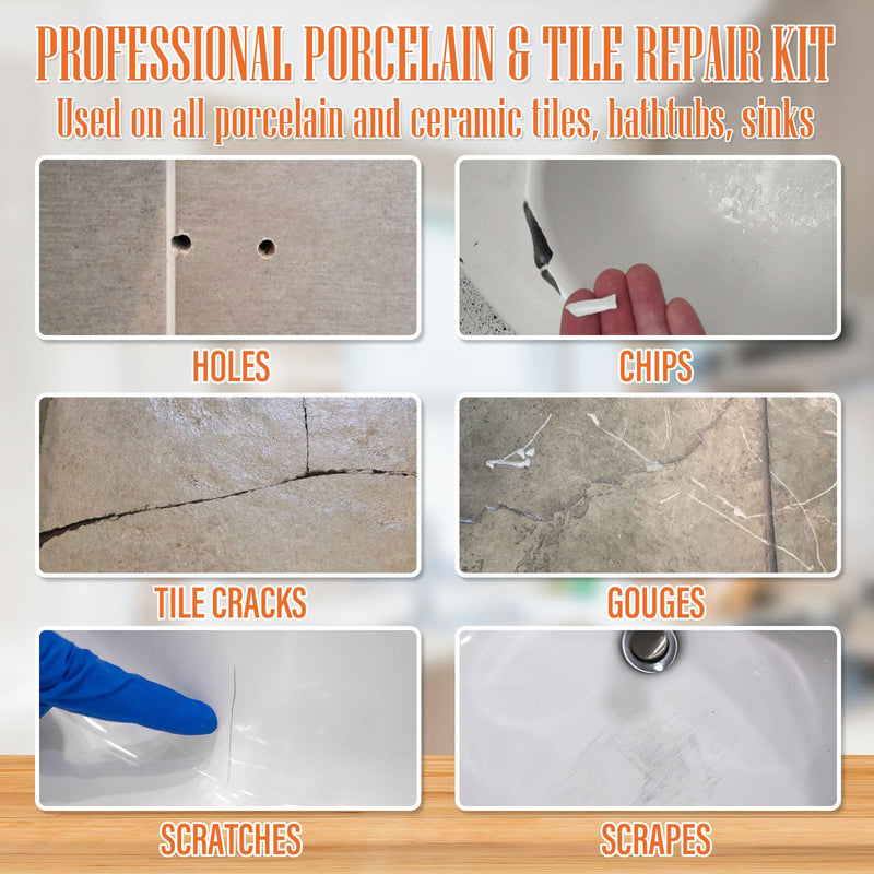 Porcelain Repair Kit White, High-Gloss Chipped Sink & Tile Repair Kit to Quickly Fix Sinks Chips and Tile Cracks with High Bond Strength, Porcelain Sink Repair Kit for Tub, Tiles, Sinks and Toilet No.01 White