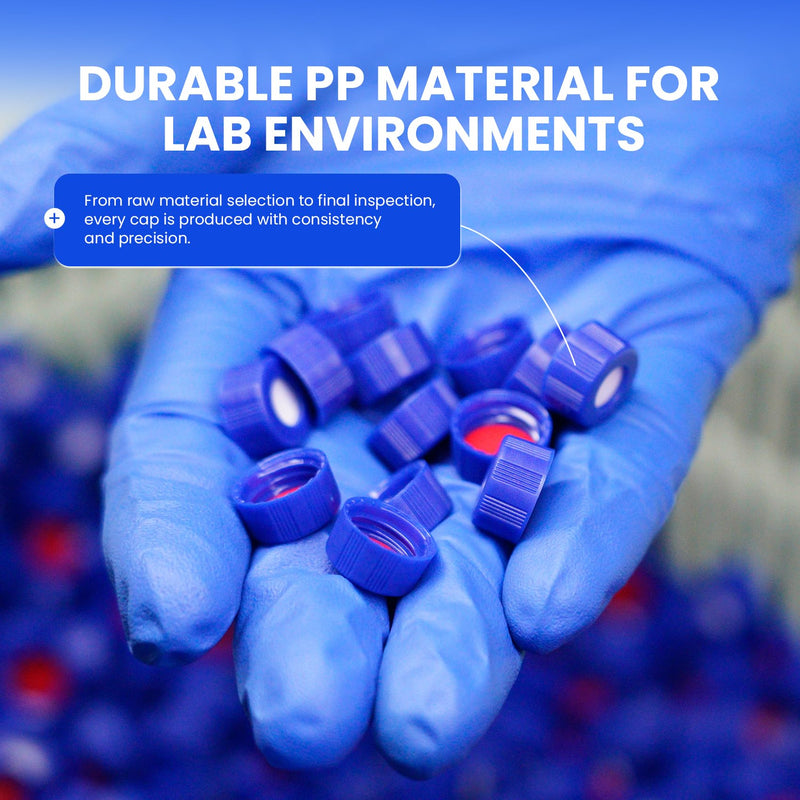 ALWSCI 200PCS 9mm HPLC 2ml Autosampler Vial Caps Blue 9-425 Ribbed Screw Caps with Red PTFE&White Silicone Septa 9mm Red PTFE&White Silicone Liner