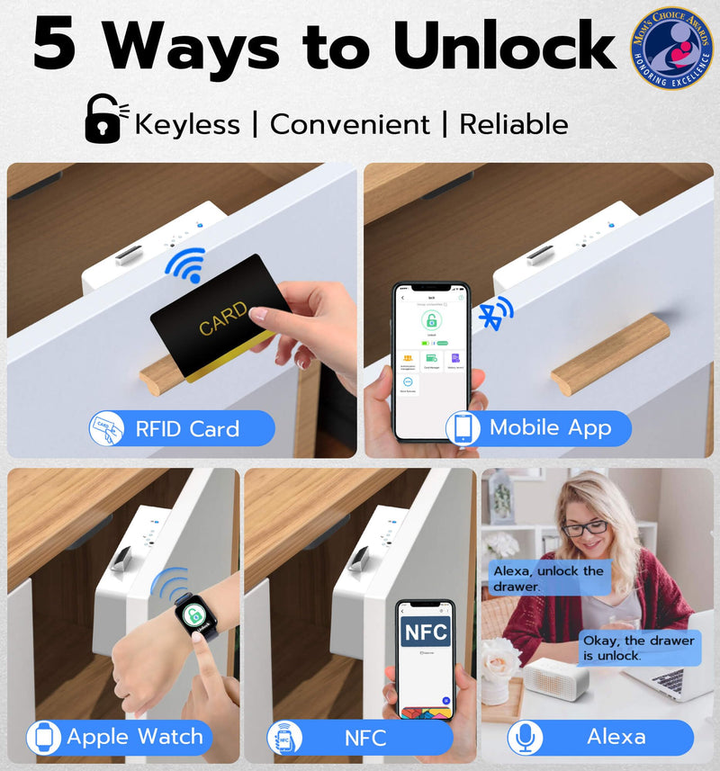 Anweller Smart Cabinet Lock, Hidden No Drill Adhesive Baby Proofing Child Proof Drawer Locks, Keyless RFID Bluetooth Cabinet Locks for Adults File Kitchen Cupboard Closet Liquor - White
