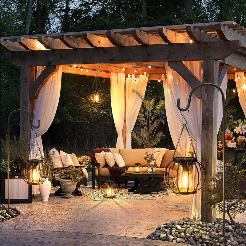 KOOPER Solar Lanterns Outdoor Lights, Upgraded Metal Solar Lantern Lights, Brighter Hanging Solar Lights Outdoor Waterproof, Auto On/Off Outdoor Solar Lights for Yard Garden Patio Pathway Decor 2 Pack