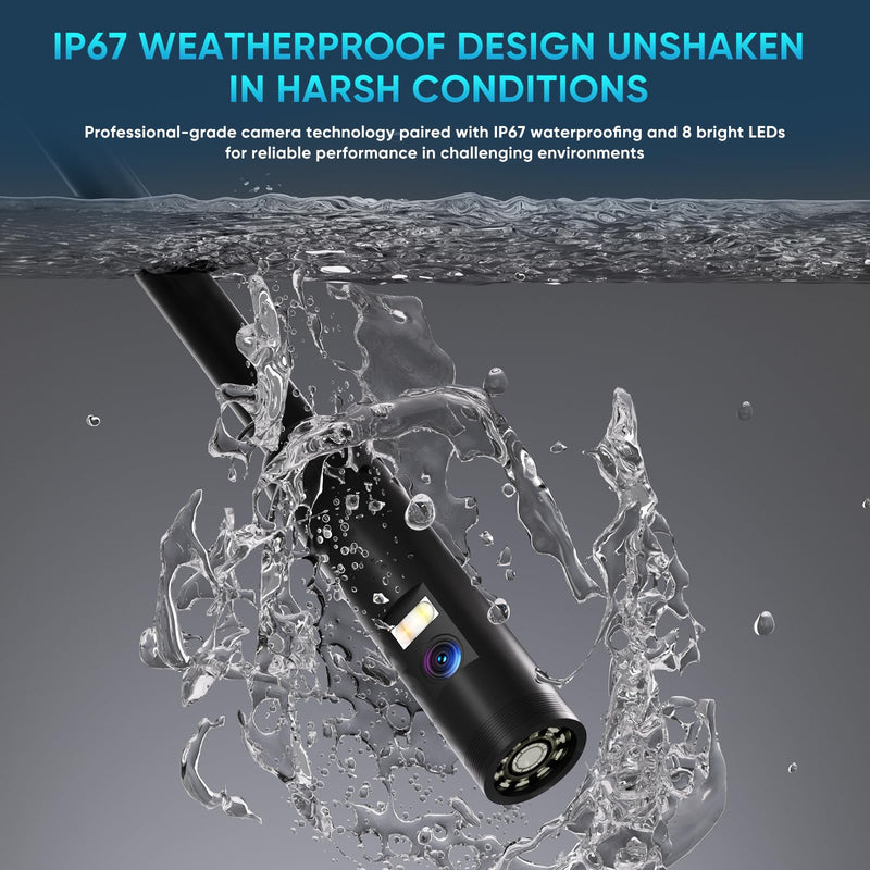 Industrial Endoscope Borescope with Light, 8mm Dual Lens 1080P HD IP67 Waterproof Snake Camera with 4.3" LCD, 8 LEDs & Semi-Rigid Cable - Inspection Tool for Industrial Use (32GB Included) 32.81 ft