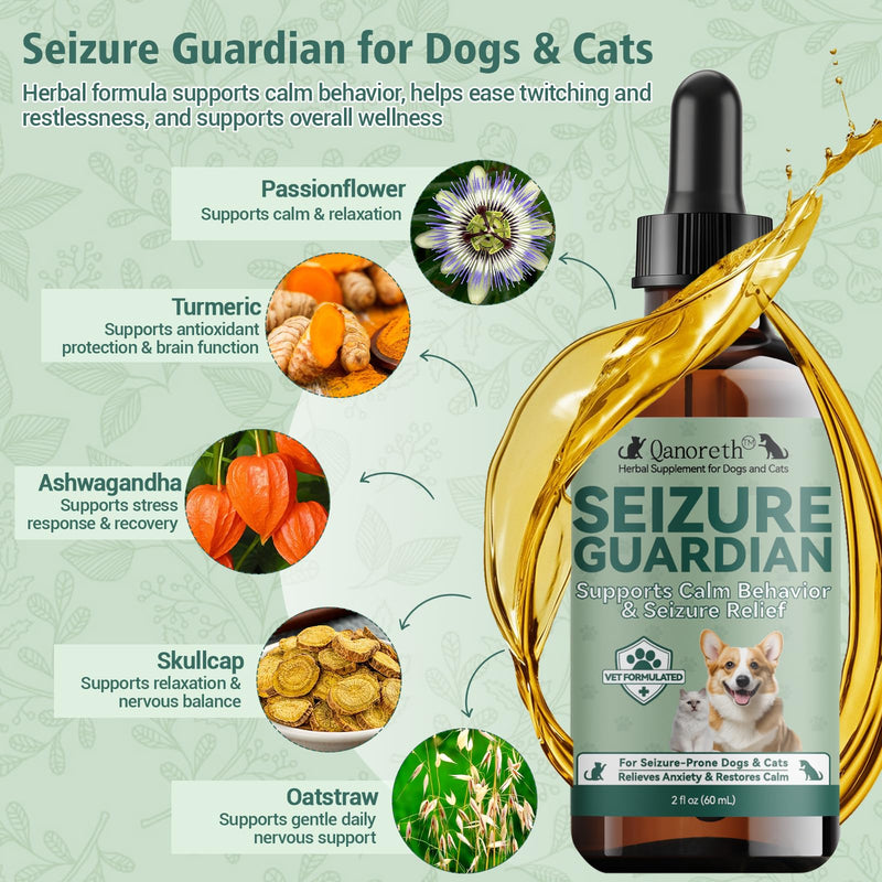 Seizure Guardian for Dogs and Cats – Helps Manage Seizure Symptoms, Helps Calm the Nervous System & Ease Twitching/Restlessness, Natural Herbal Formula with Passionflower & Ashwagandha & More, 2 Fl Oz