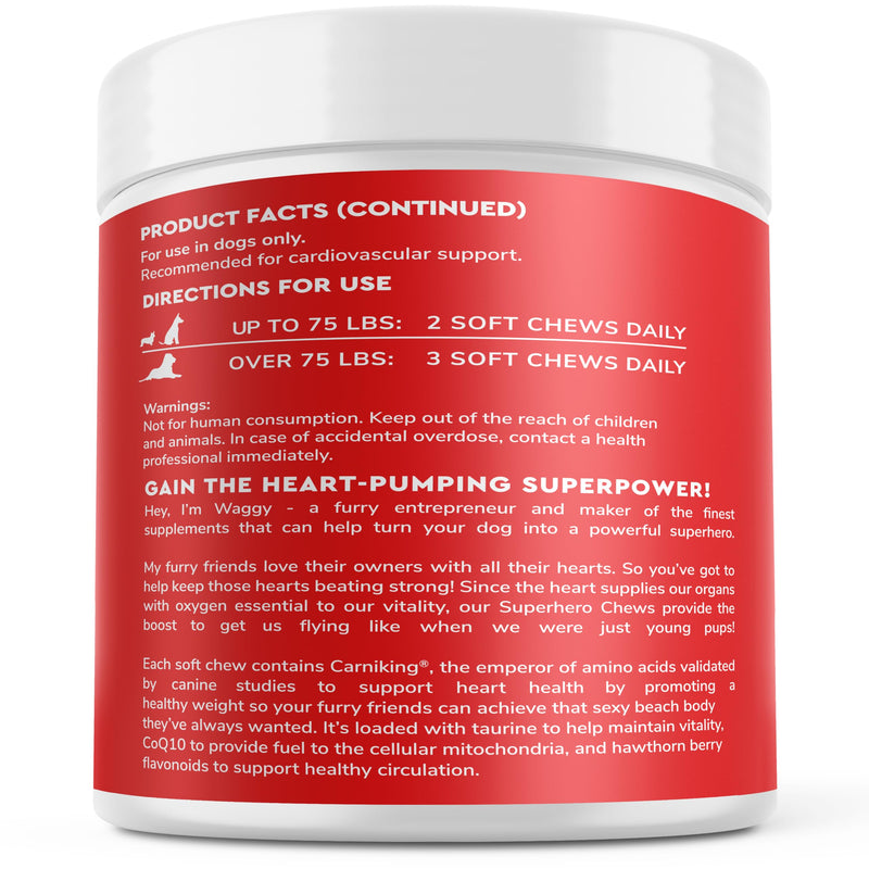 Cardio Support for Dogs – Cardiovascular Chews Heart Health, Circulation, Energy & Weight Management - with L-Carnitine, Hawthorn Berry, Coenzyme Q10 & Taurine for Dogs – 90 Soft Chews - PawsPlanet Australia
