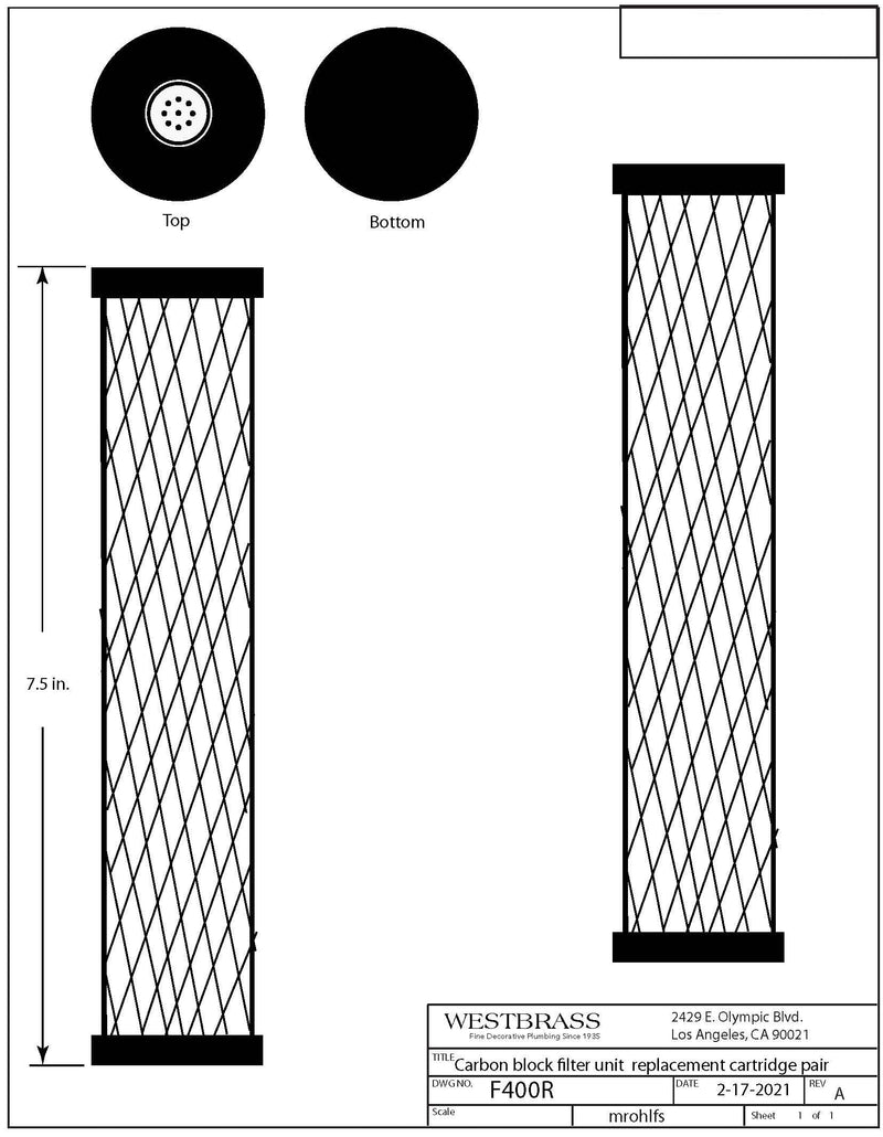 Westbrass AF400R Replacement Filter Cartridges for F400 Under Sink In-line Filter Unit and Instant Hot or Pure Water Dispenser Faucets, White (2-Pack) 2 Replacement Cartridges