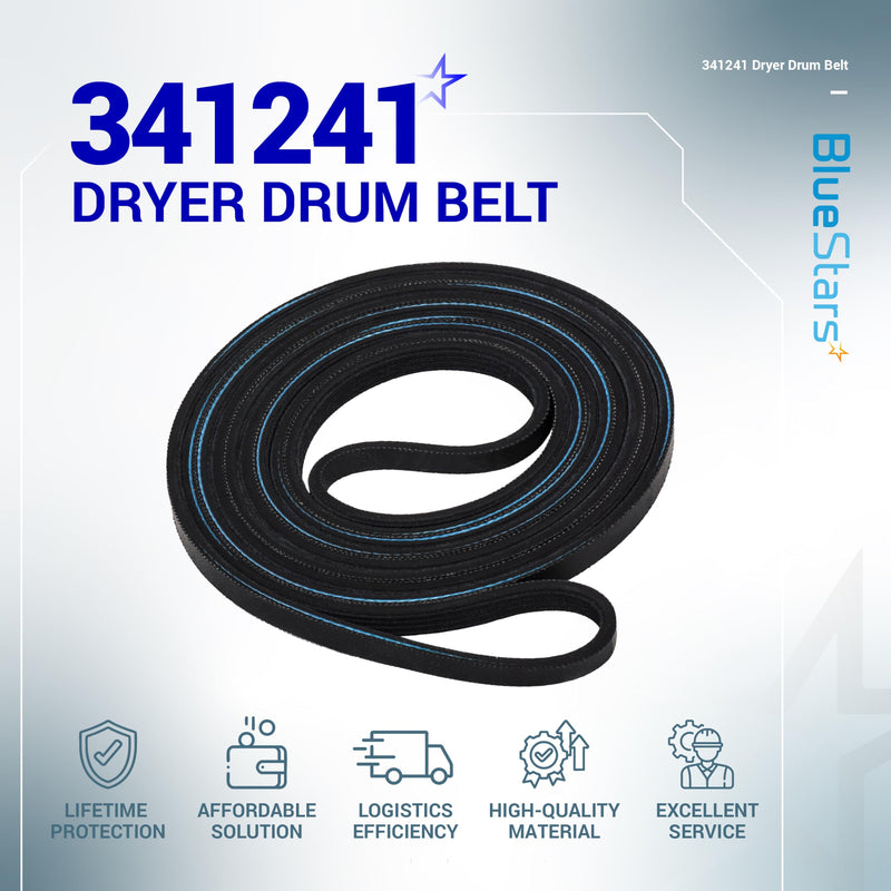 BlueStars 341241 Dryer Drum Belt - Compatible with Whirlpool Kenmore Roper Amana Dryers - Replaces 8066065 AP2946843 W10127457 PS346995 14210003 31531589 31001026 3394651 529597 WED4815EW1 NED4655EW1 Pack of 1