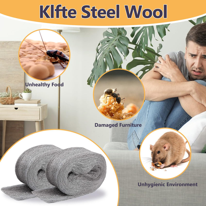 Steel Wool for Mice Control, 3.2" x12 ft Wool, Gap Filler for Home & Garage, DIY Bundle with Gloves & Scissors - 1 Pack