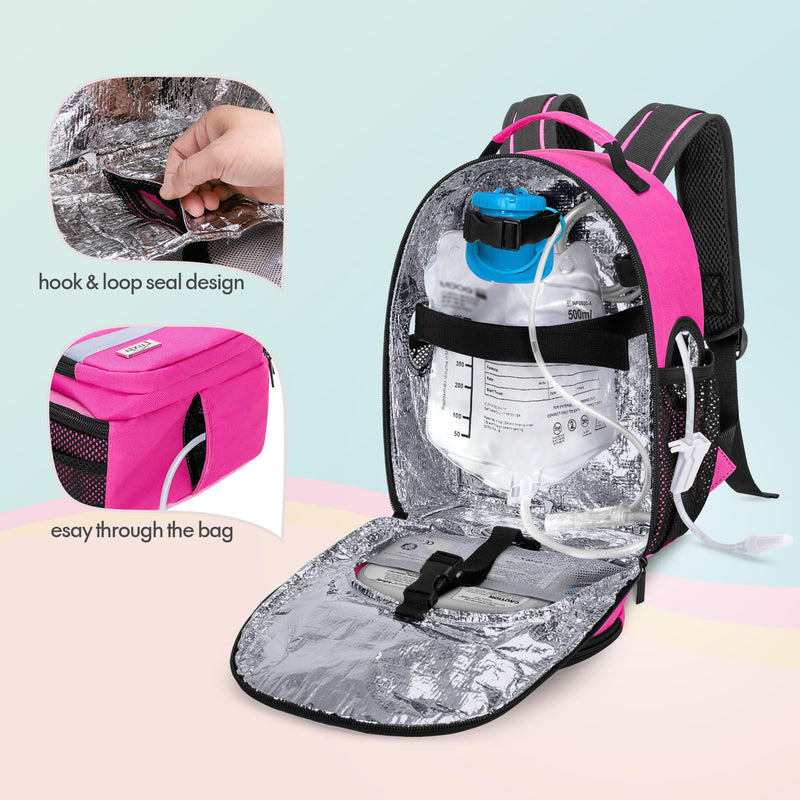 LUXJA Feeding Tube Backpack for G Tube, J Tube and GJ Tube, Feeding Tube Bag Fits 500ml Feeding Bag and Enteral Feeding Pump (Compatible with EnteraLite Infinity and Kangaroo Joey), Rose Red