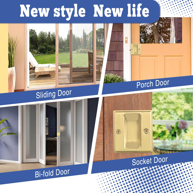 HOMOTEK Privacy Pocket Door Pull Without Switch Plate - Replace Old Or Damaged Passage Sliding Hardware No Lock Quickly and Easily, 2-3/4”x2-1/2”, for 1-3/8” Thickness Door, Brushed Brass 1 Pack No Lock-Brushed Brass