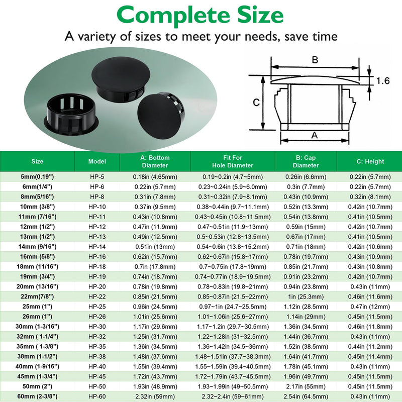 2"(50mm) Plastic Plugs for Round Holes, Flush Type Snap in Locking Door Screw Shelf Hole Plugs Drilling Hole Cover Cabinet Furniture Cupboard Shelves Pipe Insert End Caps, 4PCS Black 2"/50mm
