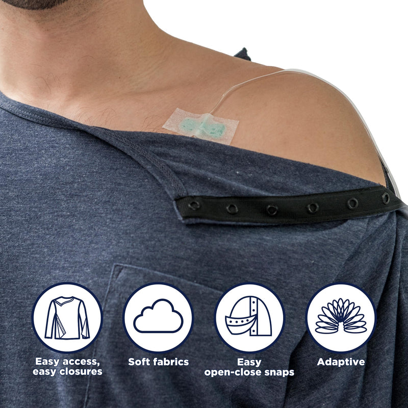 MAI Post Shoulder Surgery Shirts for Men - Recovery Long Sleeve Shirt with Easy Snaps on Sides, Chemo Port Access Shirt XX-Large Blue