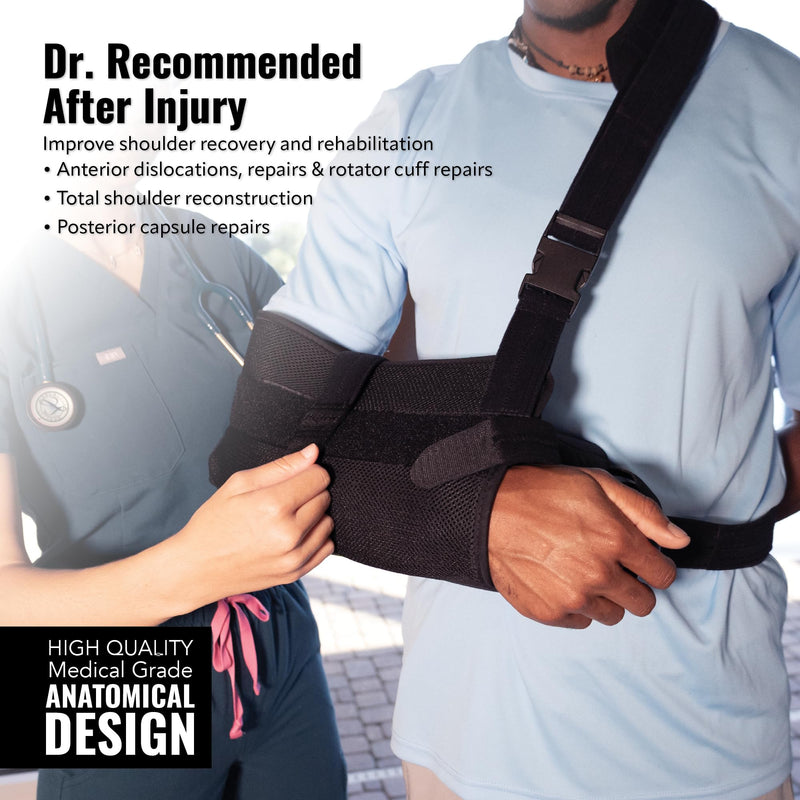 PerfectFit Shoulder Immobilizer with Abductor, Medical Grade Support Brace, 16.5-Inch Rotator Cuff or Surgery Recovery Sling, Medium, Black