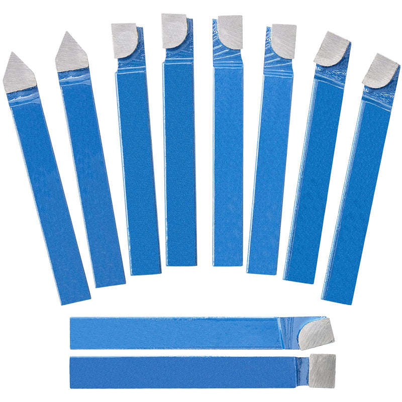 10PCS 1/4" Metal Lathe Tooling Carbide Tip Tipped Cutter Tool,C6 Bit Cutting Set,for Metal Lathe Turning, Boring, and Chamfering