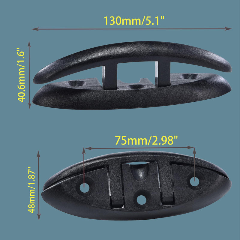 4 Pcs 5 Inch Folding Dock Cleat | Flip-Up Boat Cleats with Stainless Steel Screws 316 - Marine Grade Nylon, Black, 3 Holes for Kayak Mooring, Anchor Rope & Boat Docking