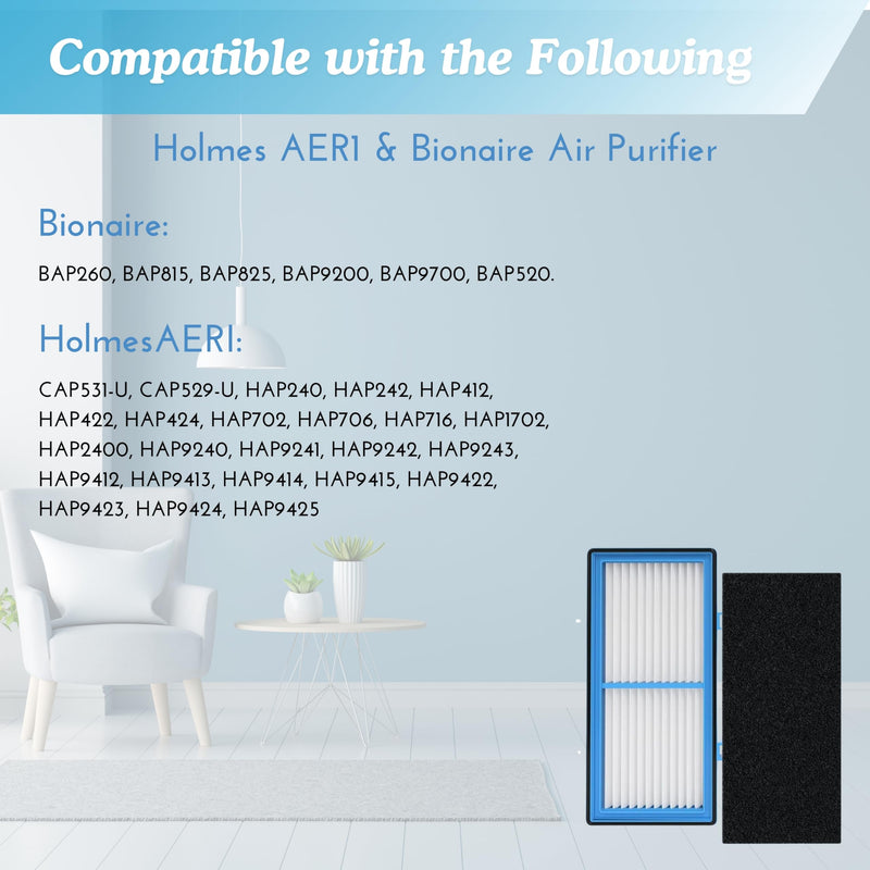 Nispira AER1 Filter Replacement for Holmes Air Purifier HAPF30AT HAP242-NUC, Odors Dust VOCs Remover, Total Air 2 True HEPA 4 Carbon Booster, 1.2 x 10 x 4.6 Inches 2 HEPA + 4 Carbon