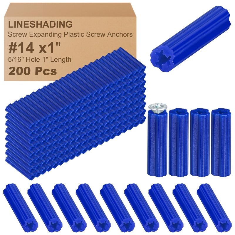 200 Pcs 5/16" Hole Screw Expanding Plastic Screw Anchors Blue Plastic Anchors Drywall Wall Expansion Pipe Bolt Expansion Tube for Hollow Walls Concrete Tile Cement Other Surface (1'') 1''