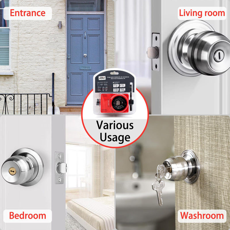 (5 Sets) RKK Door Lock Installation Kit, Door Lock Carbon Steel Hole Saw Set for Wooden Doors with Guide Template (5 Sets) 5 Sets