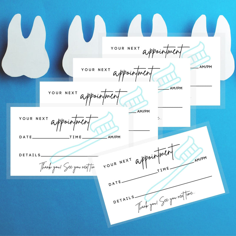 Dental Appointment Reminder Cards | 50 Pack | Teeth Whitening, Dental Office, Client Reminder, Patients, Pediatric Dentist, Orthodontics, Bulk 2x3.5” Minimalist Teal Toothbrush