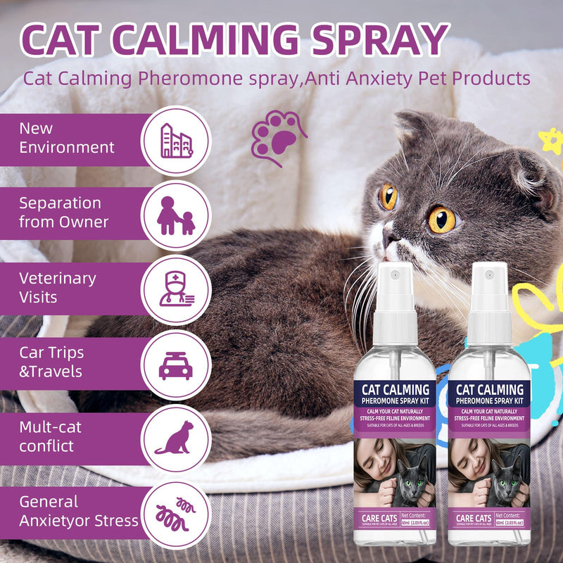 Cat Calming Pheromone Spray Kit Feline Calm Pheromones Vet Recommended Drug-Free Anxiety Relief for Multi-Cat Homes,Stops Scratching & Urine Marking,60-Day (120ML) 120ML