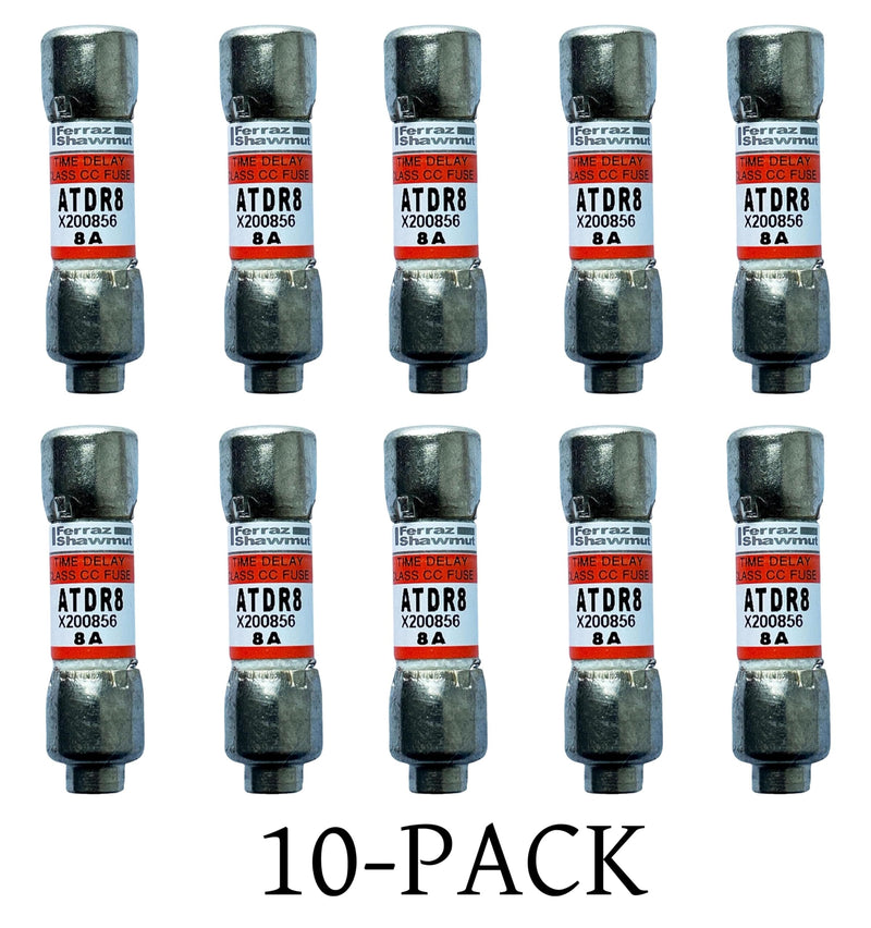10-Pack New ATDR8 ATDR-8 ATDR-8A 600Vac Time Delay Class CC Fuse，ATDR-8A Cartridge Time-Delay Fuse