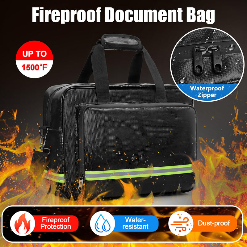 Fireproof Document Bag with Accordion File Organizer, Fireproof Document Safe Storage, Fits up to 15.6" Laptop, Suitable for Legal Files and Valuables, Black