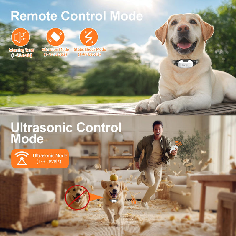 TATA: PupGuide 3000 Pro - 2-in-1 Ultrasonic Dog Remote Trainer, Bark Deterrent & Shock Collar - 4 Modes, Waterproof-Adjustable, Dual Pet Training
