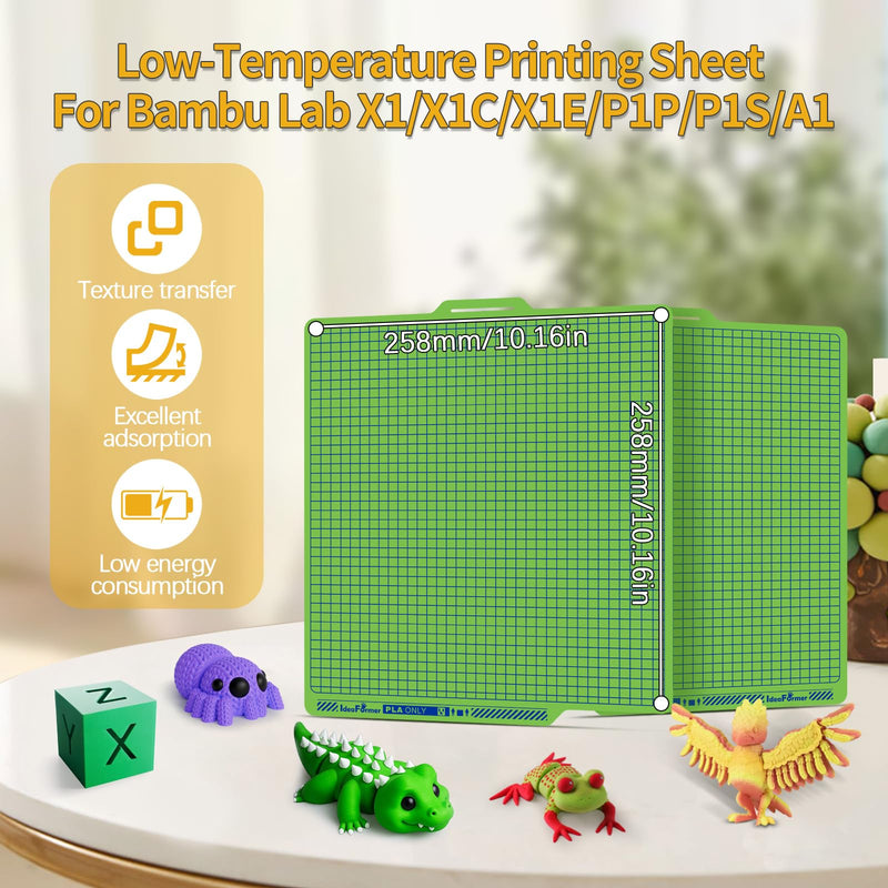 IdeaFormer-3D Grid Textured Cool Plate for Bambu Lab P1S P2S P1P X1C X1 A1, Low-Temperature Build Plate PLA Cold Plate for Bambu Labs 257x257mm