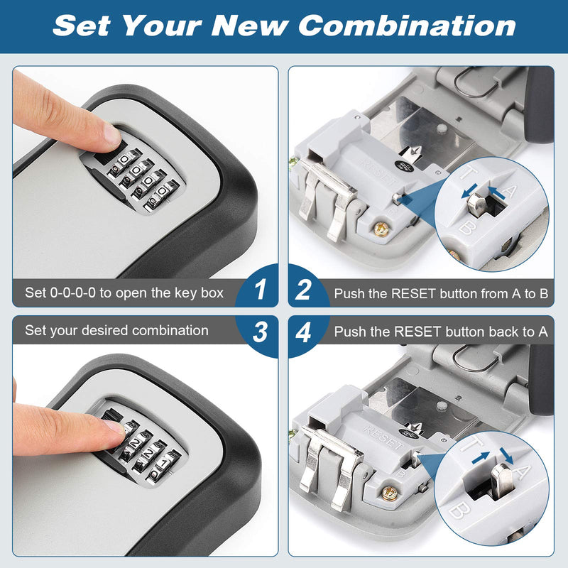 Key Lock Box, Combination Lock Box Wall Mounted Waterproof Key Storage Lock Box for Outdoor & Indoor 5 Keys Capacity Re-Settable Code 1 Pack
