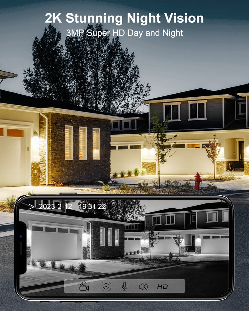 ANRAN 3MP Solar Security Cameras Wireless Outdoor for Home Security, 2K Color Night Vision WiFi Surveillance Home Camera with Solar Panel, Spotlight, PIR Detection, 2-Way Talk, Compatible with Alexa