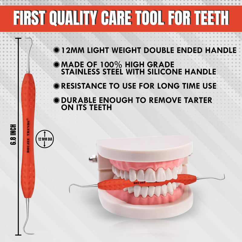 Professional Dental Tools Tartar Scraper for Dentist, Personal Use and Pets Plaque Remover for Teeth, Premium Oral Care Double Ended Dental Scaler | U5/33 Stainless Steel (Orange, Silicon Handle) Orange, Silicon Handle