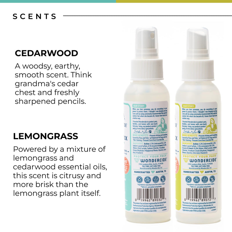 Wondercide - Flea, Tick and Mosquito Spray for Dogs, Cats, and Home - Flea and Tick Killer, Control, Prevention, Treatment - with Natural Essential Oils - 4 oz Lemongrass & Cedarwood 2-Pack - PawsPlanet Australia
