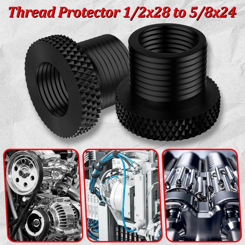 2 Pack Thread Protector 1/2-28 to 5/8-24 Thread Adapter Steel with Rubber Washer Black 1/2 x 28 convert to 5/8 x 24