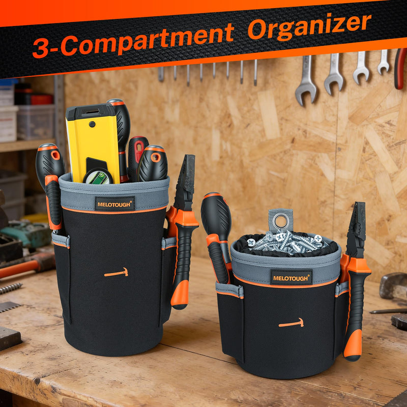 MELOTOUGH Tool Pouch Multi-Pack | Screw, Nail & Bolt Bag Set in 2 Sizes | Clip-On for Tool Belt & Vest | 1, 2 & Combo Pack, 600D Nylon Mixed 2 Pack