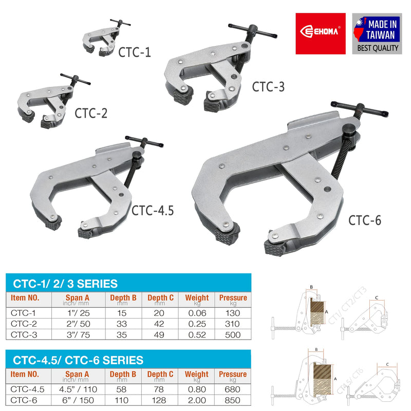 Cantilever No-Twist Deep Throat T-Handle Multi-Purpose Lever Clamp, CTC-2" 1 2"
