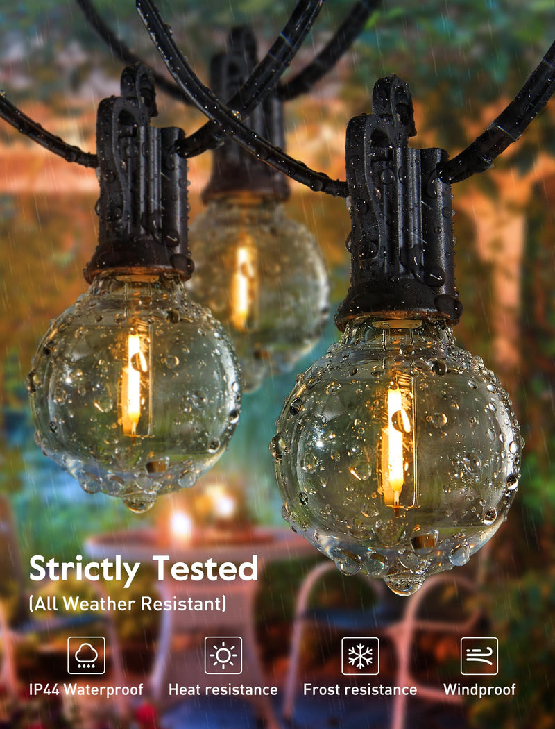 Outdoor String Lights 25 Feet G40 Globe LED Patio Lights with 13 Edison Plastic Bulbs(1 Spare), Waterproof Connectable Hanging Lights for Backyard Porch Balcony Party Decor, E12 Socket Base, Black Black - LED 25ft