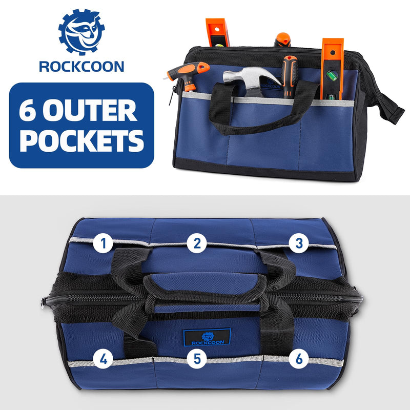 Tool Bag 13'', Wide Mouth Tool Organizer for Tool Storage, Heavy Duty and Water Proof, Blue & Black 13 inch
