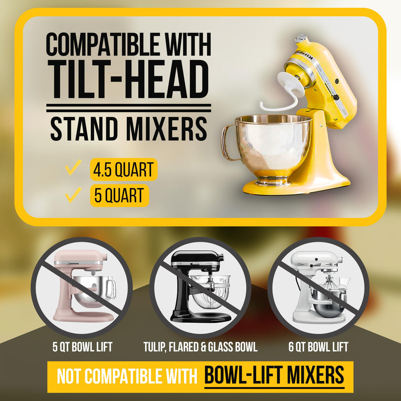 PartsBroz K45DH Dough Hook - Compatible with KitchenAid Tilt-Head Stand Mixer 4.5 Quart and 5 Quart Bowel Fits KSM95 KSM150PS K45SS KSM97 KSM150 KSM96 KSM90 KSM75 K45SSWH K45