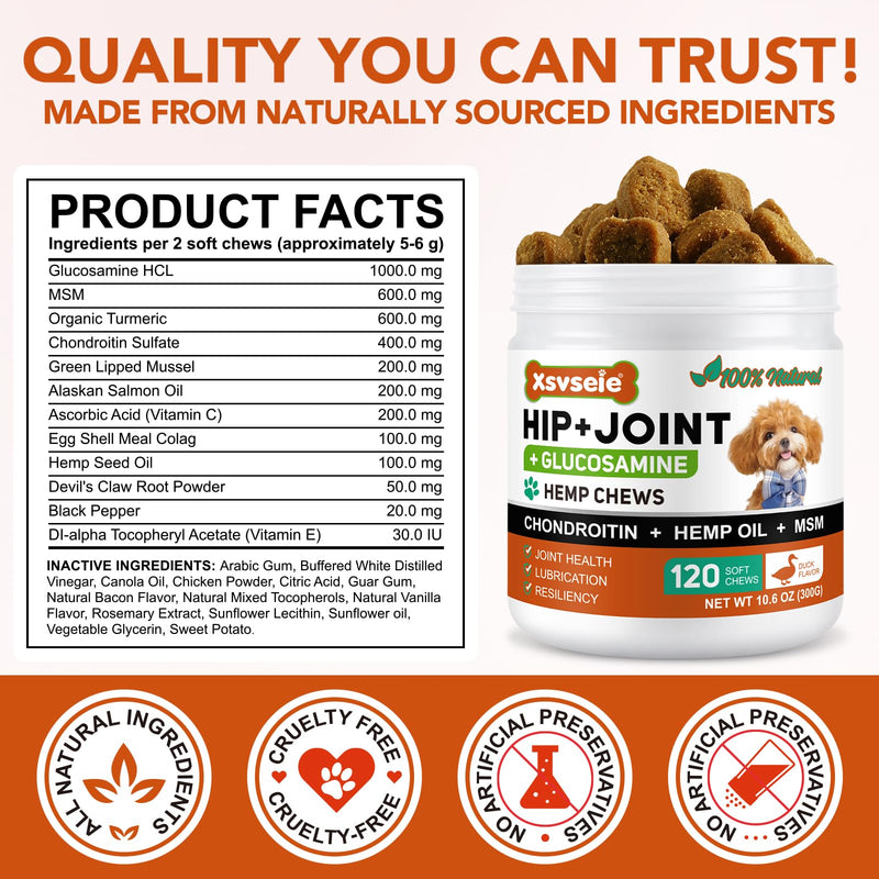 Joint Supplement for Dogs | Dog Joint Care with Glucosamine, Chondroitin, MSM, Green Lipped Mussel, Vitamins C & E, Hip & Joint Support for Senior Dogs, 150 Chews for All Breeds & Sizes(Duck Flavour)