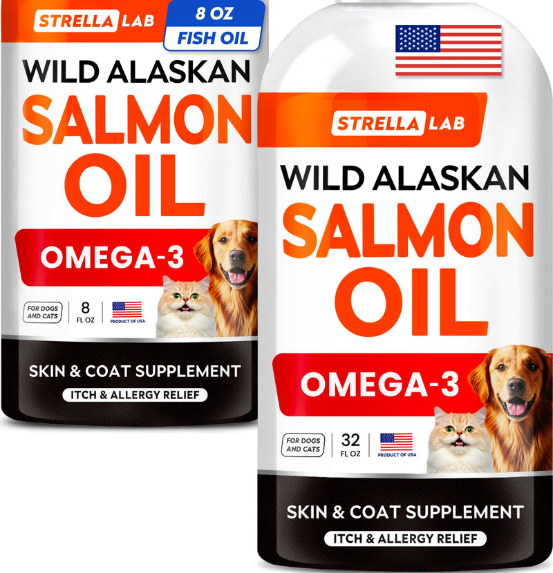 STRELLALAB Salmon Oil for Dogs Bundle – Natural Omega 3 for Skin, Coat&Itch Relief + Joint, Heart&Immune Support – EPA+DHA Fatty Acids – Wild Alaskan Fish Oil Liquid – 40 Fl Oz Total