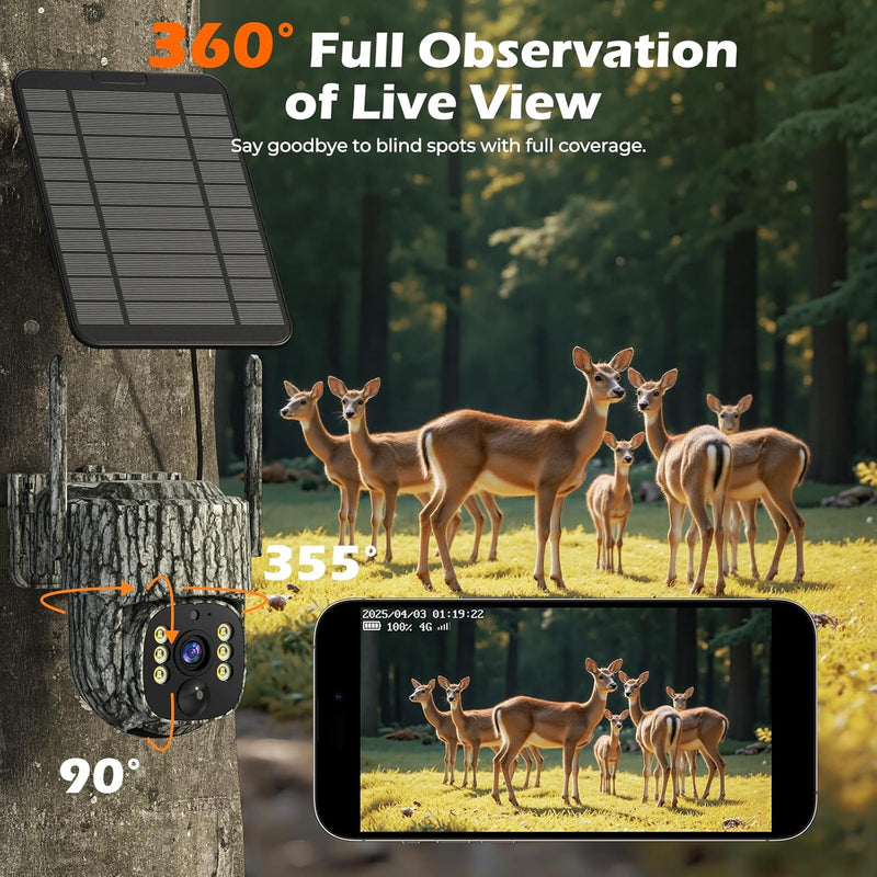 4G LTE Cellular Solar Powered Security Camera Wireless Outdoor, No WiFi Wireless Camera with SIM Card & Unlimited Data Plan, 2 Way Talk, 355° Live View, 2K Color Night Vision, PIR Motion Sensor - NewNest Australia